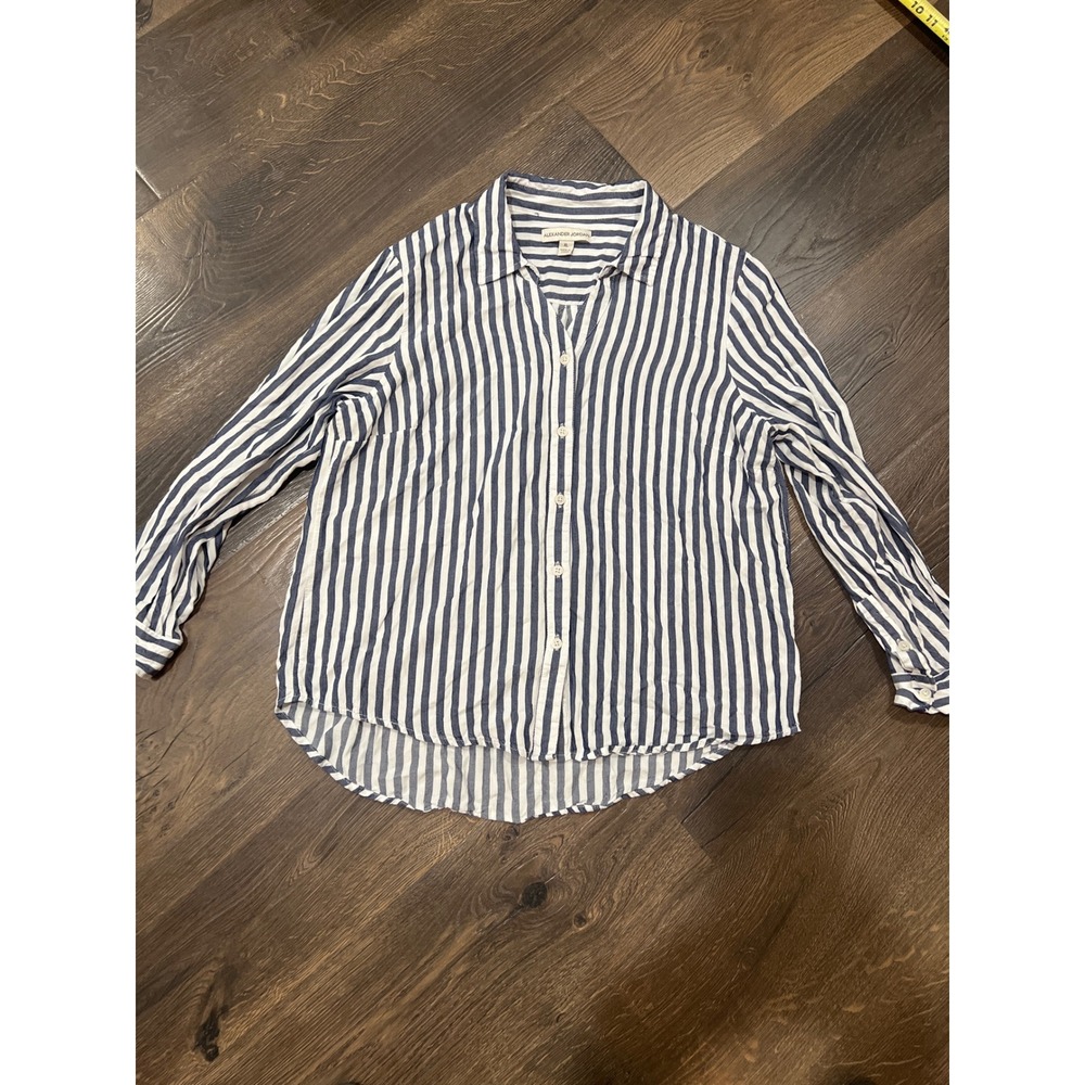 Alexander Jordan Blue‎ White Striped Button Down Shirt Rayon Womens XL